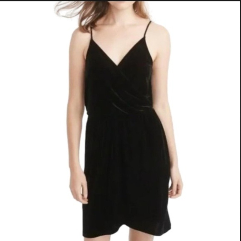 Abercrombie & Fitch Women Black Velvet Wrap Front Mini Dress 90s LBD Goth Size S